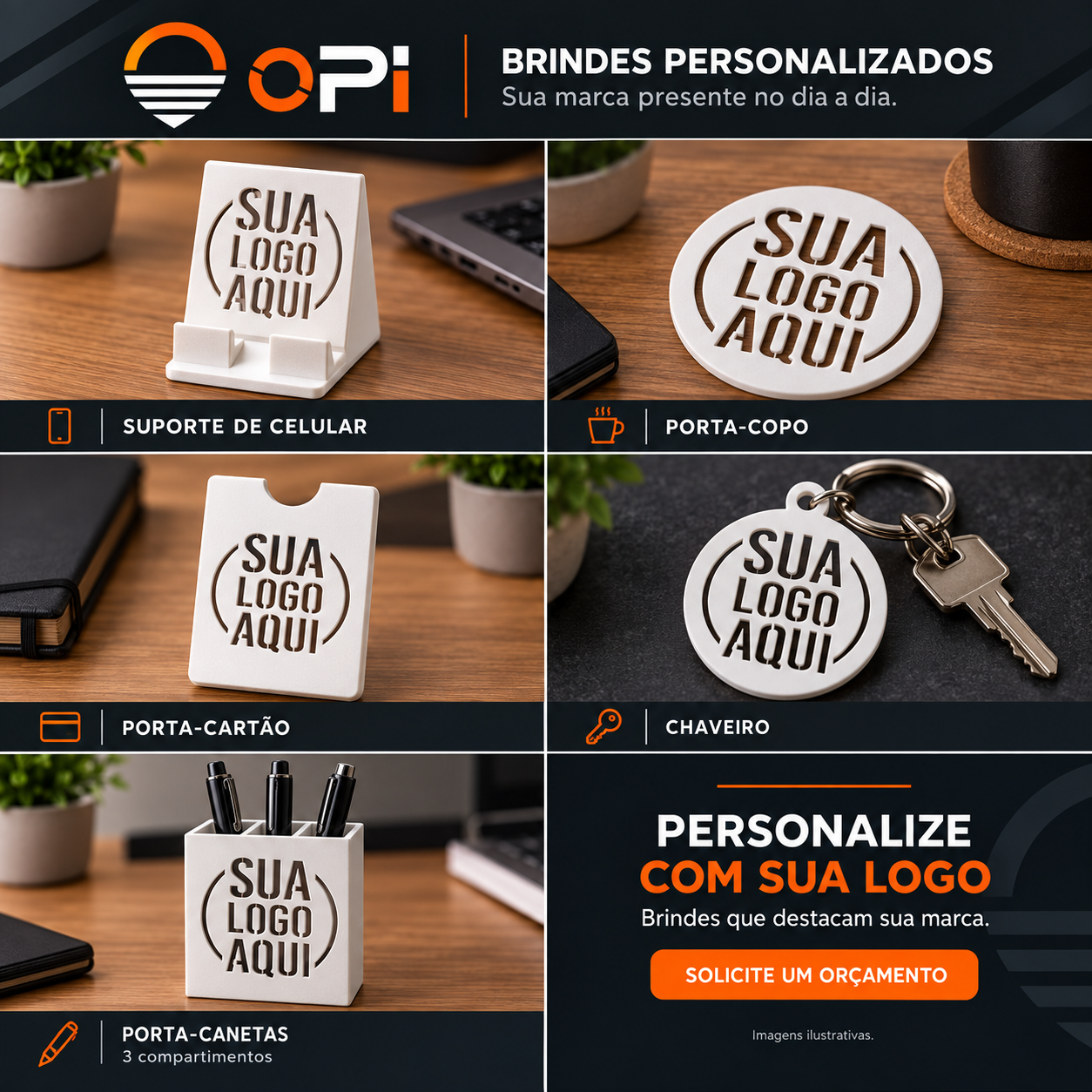 Imagem ilustrativa do suporte de celular branco com logo vazada